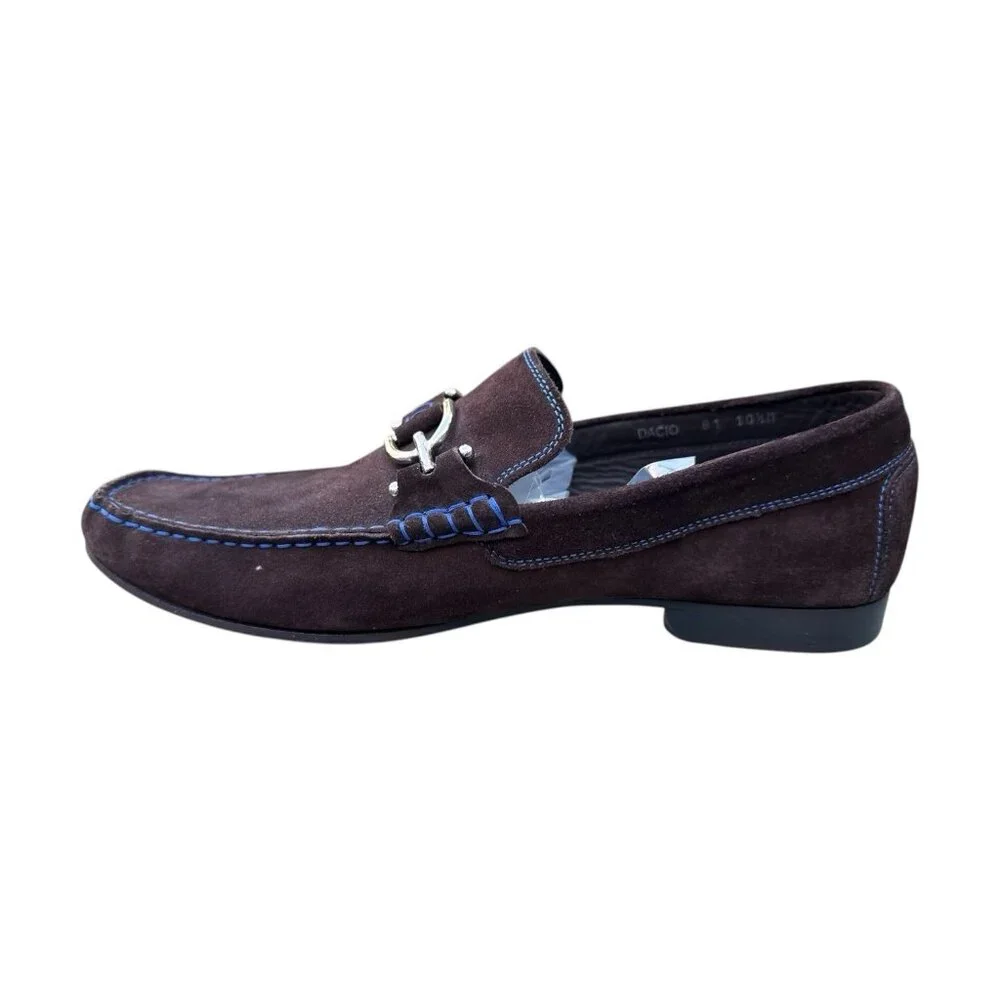 Men's Brown Suede Loafers with Silver Bit Hardware
